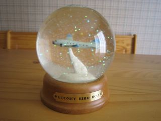 DC 3 Gooney Bird Airliner Douglas C 47 Skytrain Snow Globe Wood Base