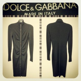 Dolce Gabbana $1 700 Black Wool Silk Ruched Snap Front Jersey Dress 6
