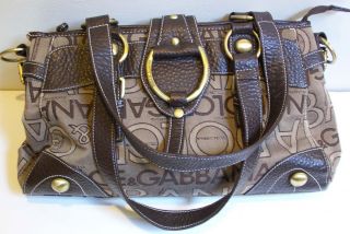 Dolce Gabbana Brown Denim Tote Handbag with Logo