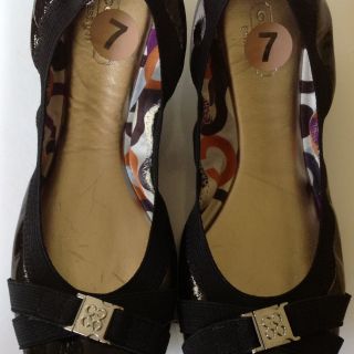 New Coach Dwyer Crinkle Patent Leather Black Ballet Flats Shoes Women