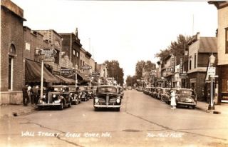 RPPC Eagle River Wisconsin Wi Great 1930s Cars Signs D339