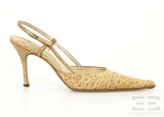 Domenico Vacca Tan Crocodile Point Toe Slingback Heels Size 39.5