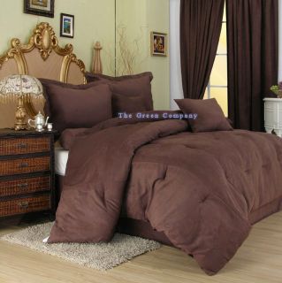 7pcs SOLID BROWN MICRO SUEDE COMFORTER/BED IN A BAG SET KING