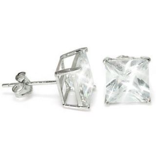  Princess Square White Diamond Alternative Stud Earrings 14k White Gold
