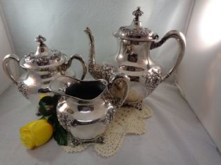 Antique Forbes Repousse Chased Quadruple Silver Plate Tea Coffee Set