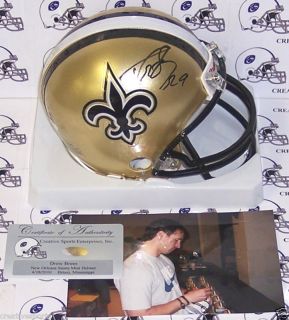 DREW BREES HAND SIGNED NEW ORLEANS SAINTS MINI HELMET with PICTURE