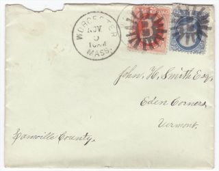 Worcester MA to Eden Corners Vermont 19th Century Cover with B Fancy