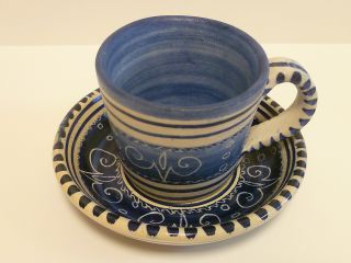 Dorchester Stoneware Hand Painted Pottery Cup Saucer