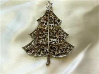 Beautiful Vintage Red Rhinestone Christmas Tree Signed Weiss Pin