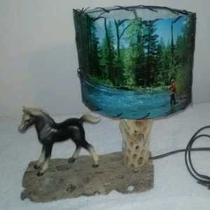 Vintage lamp horse driftwood