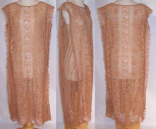 Vintage 1920s Beige Ecru Embroidered Net French Knot Filet Lace Drop