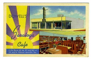 Dowells SARATOGA CAFE Linen Postcard Amarillo Texas Route 66