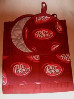 Dr Pepper Soda Pop Kitchen Towels and Potholders