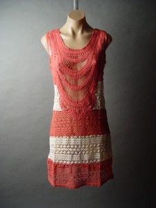 Crochet Vtg Y Retro 60s Hippie Indie Boho Color Block Stripe Layer