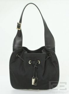 Gucci Black Nylon Leather Trim Drawstring Shoulder Bag
