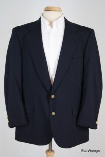   Navy Blue Wool Blend Brass Button Blazer Sport Coat Jacket 46 R