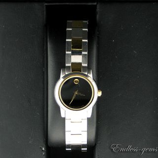 MOVADO LADIES TWO TONE BLACK FACE STAINLESS STEEL WATCH SMALL 6