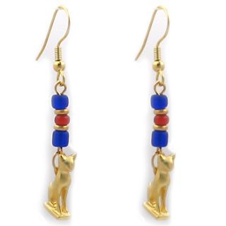 Egyptian Jewelry Bastet Cat Amulet Earrings Gold Plated