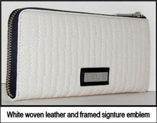 Treesje White Corner Zip Woven Leather Clutch Wallet Authentic