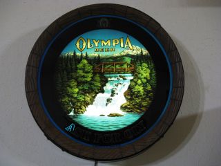 Vtg 1980 Olympia Beer Waterfall Motion Barrel Bar Sign Light w Hamms