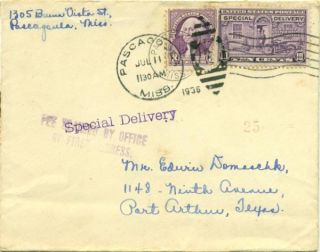ATLANTA & NEW ORLEANS SD RPO 1936 Special Delivery Cover w/Tr 5 Cncl