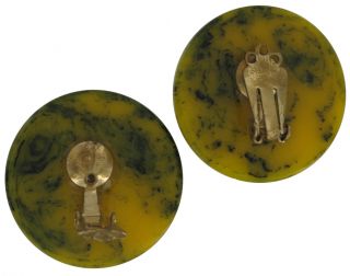 Button Bakelite Disc Clip on Earrings Black Yellow