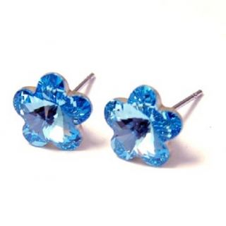   Genuine AUSTRIAN Crystal BLUE Surgical Steel HYPOALLERGENIC Earrings