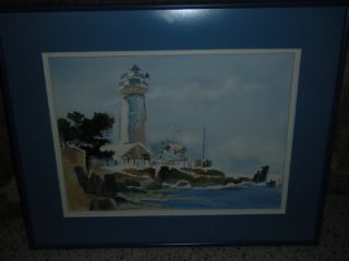 Original Watercolor Gorgeous Lighthouse Scene   Signed Mame Cairns