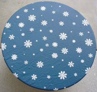  Blue Vinyl Non Slip Tablecloth w Elastic Edging Round Up to 36