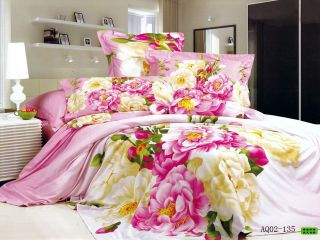 4pcs 100 Cotton New Full Queen Pink Flower Quilt Cover Duvet Cover Set