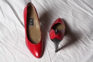 Womens Vintage 80s Van Eli Red Black Leather Heels Pumps Shoes Sz 8 5