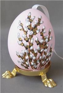 Austrian Hand Painted Blown Real Easter Egg Willow White Bunny Germany