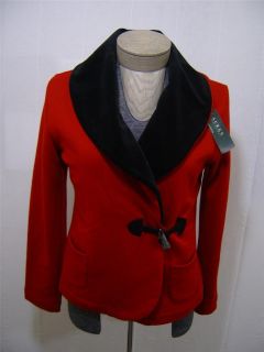 Ralph Lauren Polo Womens L Shawl Cardigan Toggle Velvet Red Black Coat