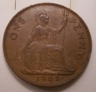 One Penny 1965 Elizabeth II Gratia Regina Large Penny