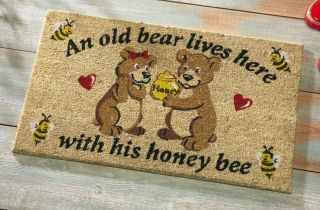 New Old Bear Honey Welcome Door Mat Outdoor Coir Rug Garage Shed Deck
