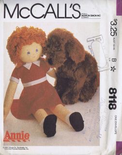 ANNIE DOLL AND SANDY THE DOG SEWING PATTERNS 8118 MCCALLS ANNIE 36 DOG