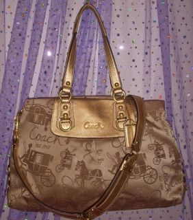 NWOT COACH 15656 Ashley Sateen Horse Carriage Carryall Gold Leather