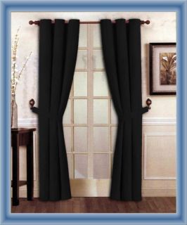 New Elegant Solid Black Micro Suede Window Curtain Grommet Panel Set