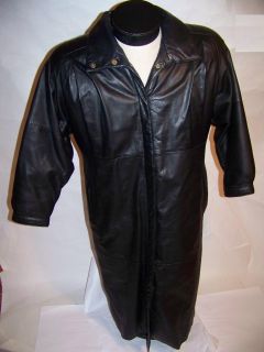 Eddie Bauer Long Black Leather Coat Warm Down Liner S