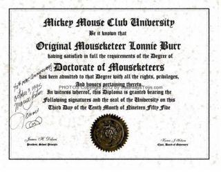 1995 Mickey Mouse Club Honorary Diploma Original Mouseketeer Lonnie