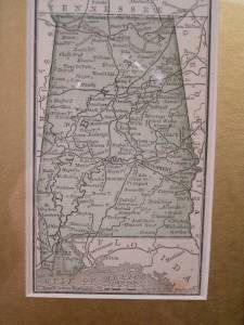 Framed 125 yr Old Antique 1887 State Map Alabama