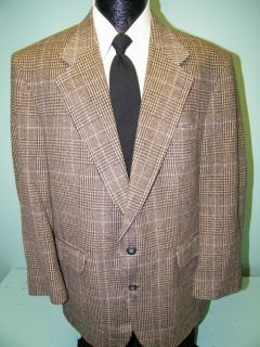  Plaid Jacket Gray Tan Blue Sport Coat Wool Tweed Blazer 42 R