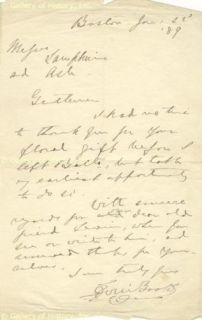 Edwin Booth Autograph Letter Signed 01 22 1889