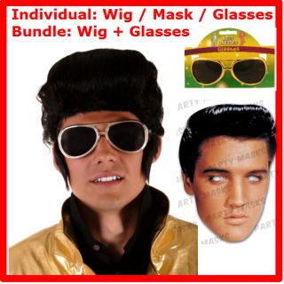 Licensed Elvis Card Mask Rock Star Wig Gold Glasses 60s 70s Available