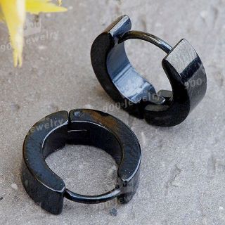  Stainless Steel Black Plated Hoop Earrings Stud Plug Mens Ear Jewelry
