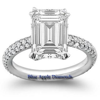 Solitaire Emerald Cut w Pave Round Diamond Ring GIA 18K