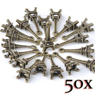 50pcs Bronze Bail Eiffel Tower Bead Pendant Charms Spacer Findings DIY