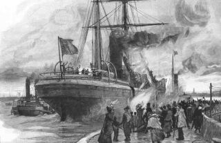 Ships Emigrant SHIP Leaving Harbour Antique Print 1891