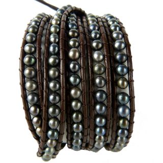 Chan Luu Tahitian Pearl Brown Leather Wrap Bracelet