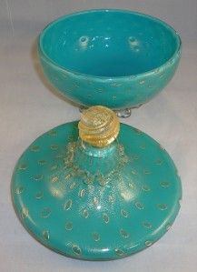 Mid Century Murano Bullicante Glass Barbini Powder Jar Candy Box Gold